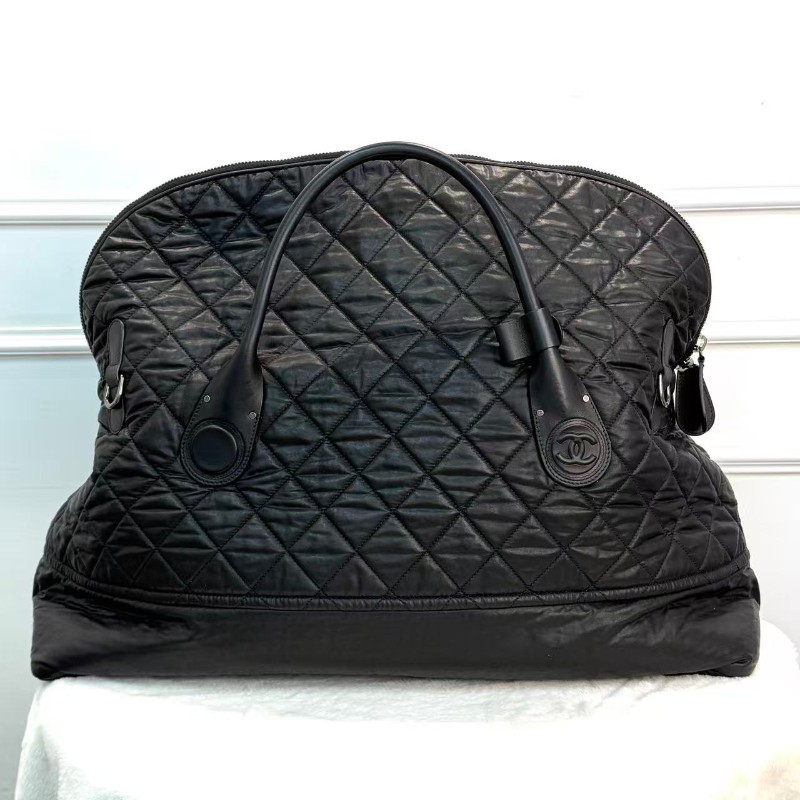 Chanel 旅行包 黑銀 保齡球包 雙C logo 肩帶款-1