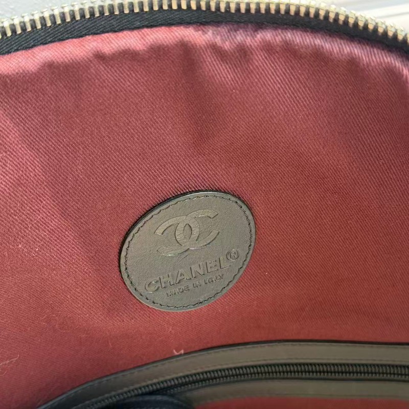Chanel 旅行包 黑銀 保齡球包 雙C logo 肩帶款-5
