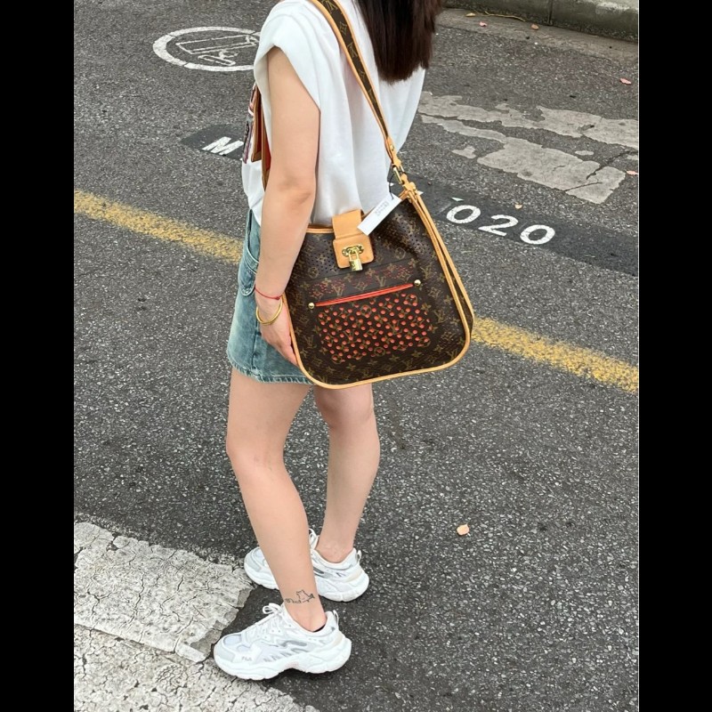 LV稀有鏤空老花伊芙琳斜挎包 肩帶可調節-2