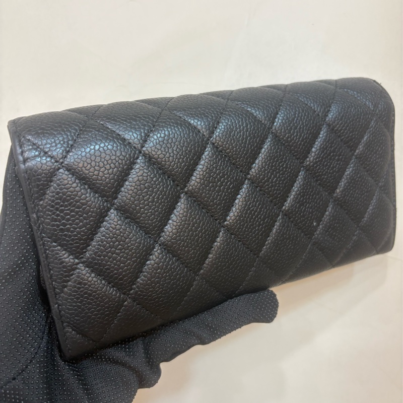 香奈兒 CHANEL CF信封長夾 黑金荔枝牛皮-2