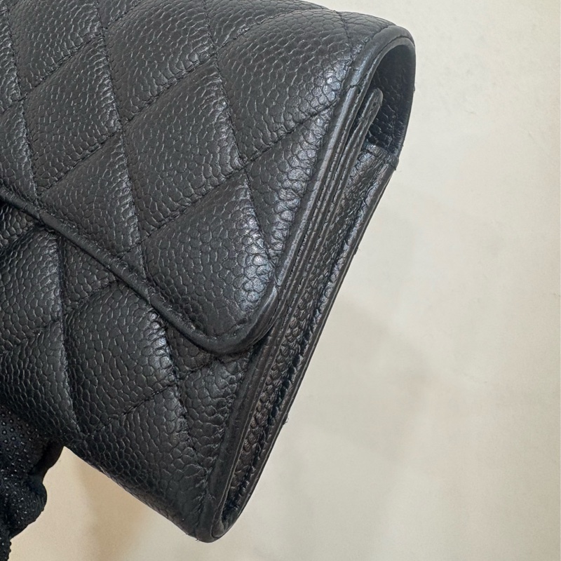 香奈兒 CHANEL CF信封長夾 黑金荔枝牛皮-3