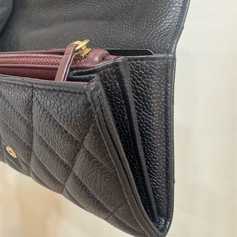 香奈兒 CHANEL CF信封長夾 黑金荔枝牛皮-7