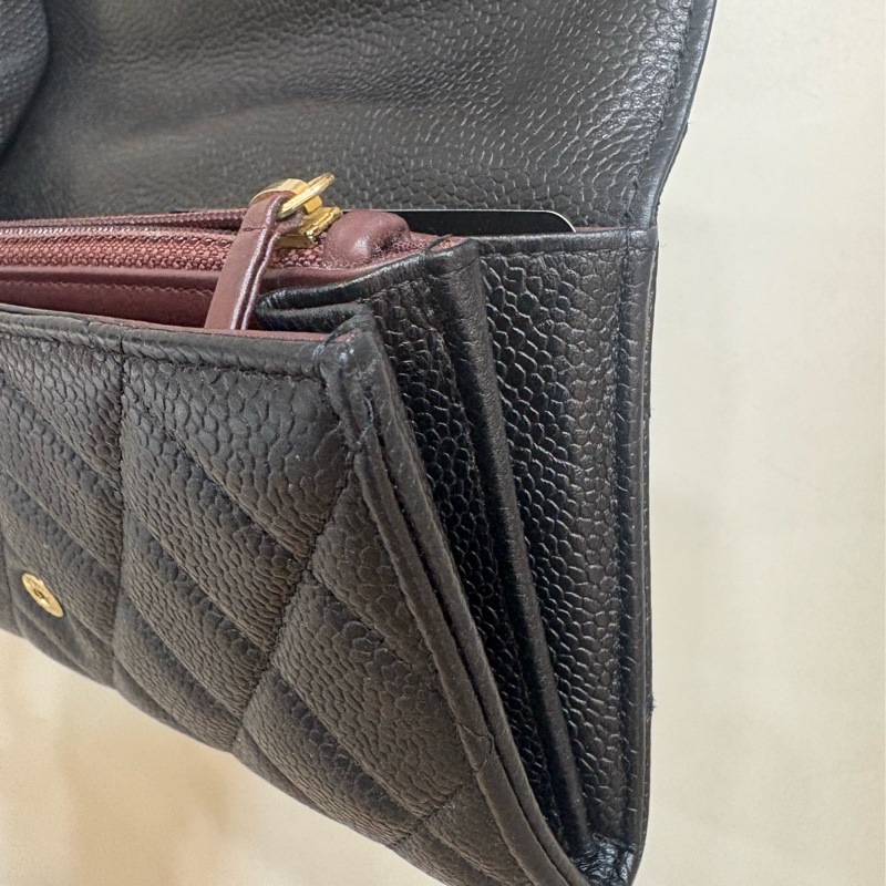 香奈兒 CHANEL CF信封長夾 黑金荔枝牛皮-8