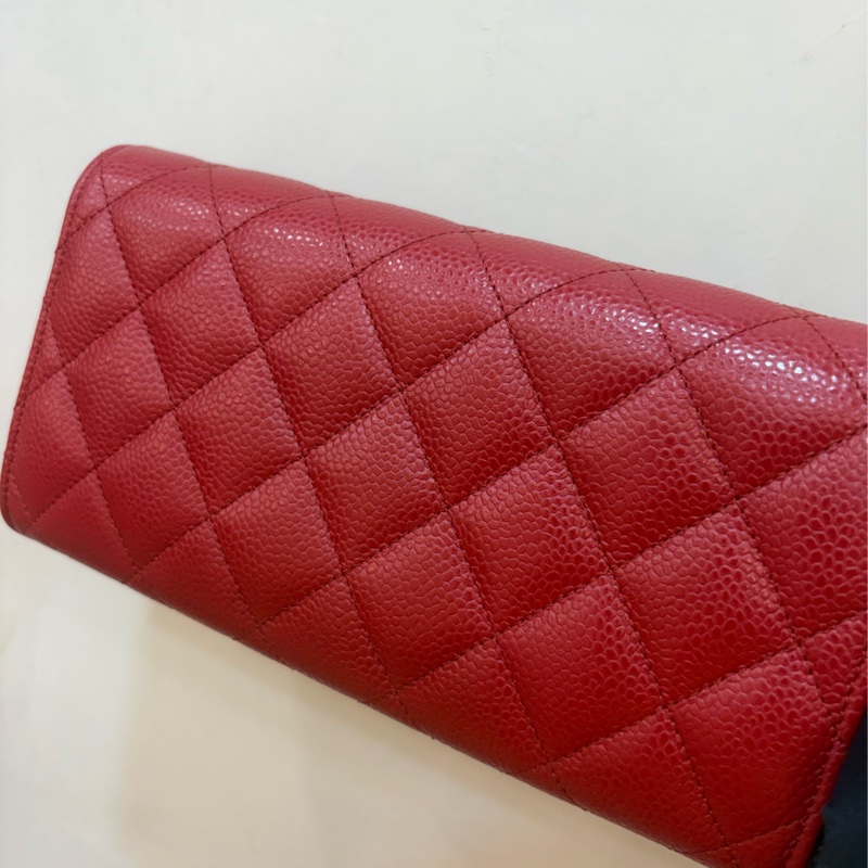 香奈兒 chanel 紅色荔枝扣式長夾-1