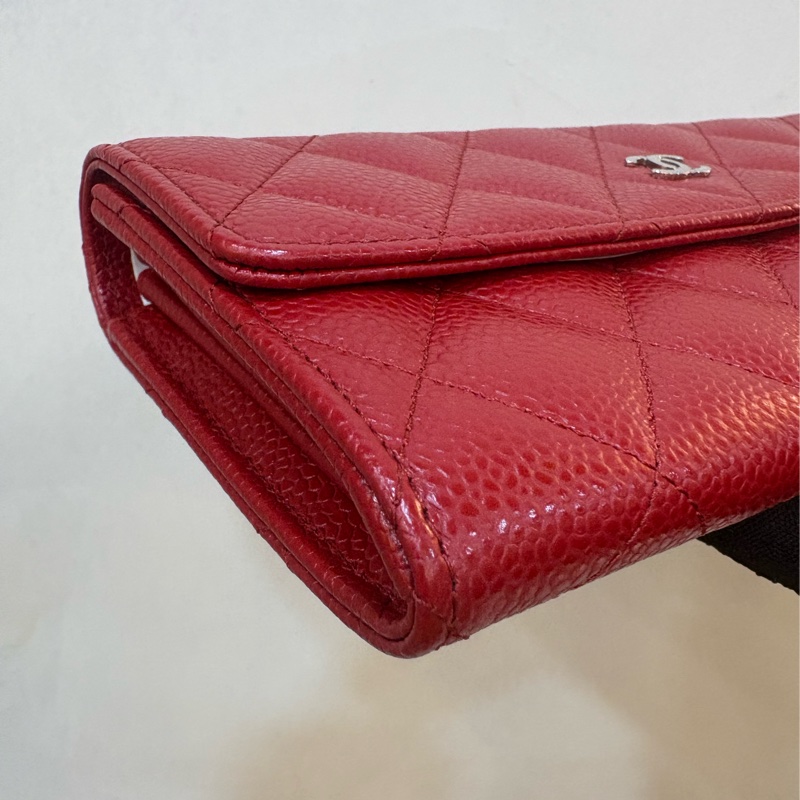 香奈兒 chanel 紅色荔枝扣式長夾-2