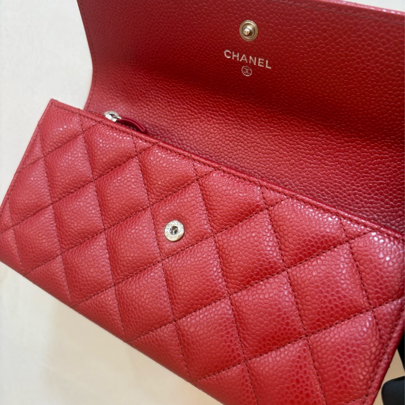 香奈兒 chanel 紅色荔枝扣式長夾-3