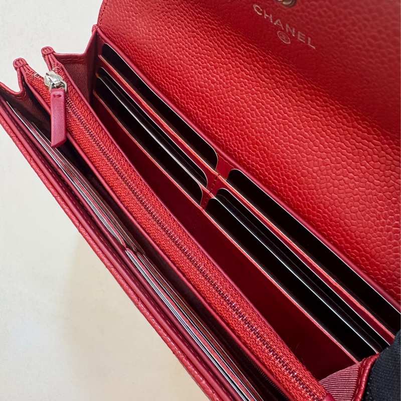 香奈兒 chanel 紅色荔枝扣式長夾-4