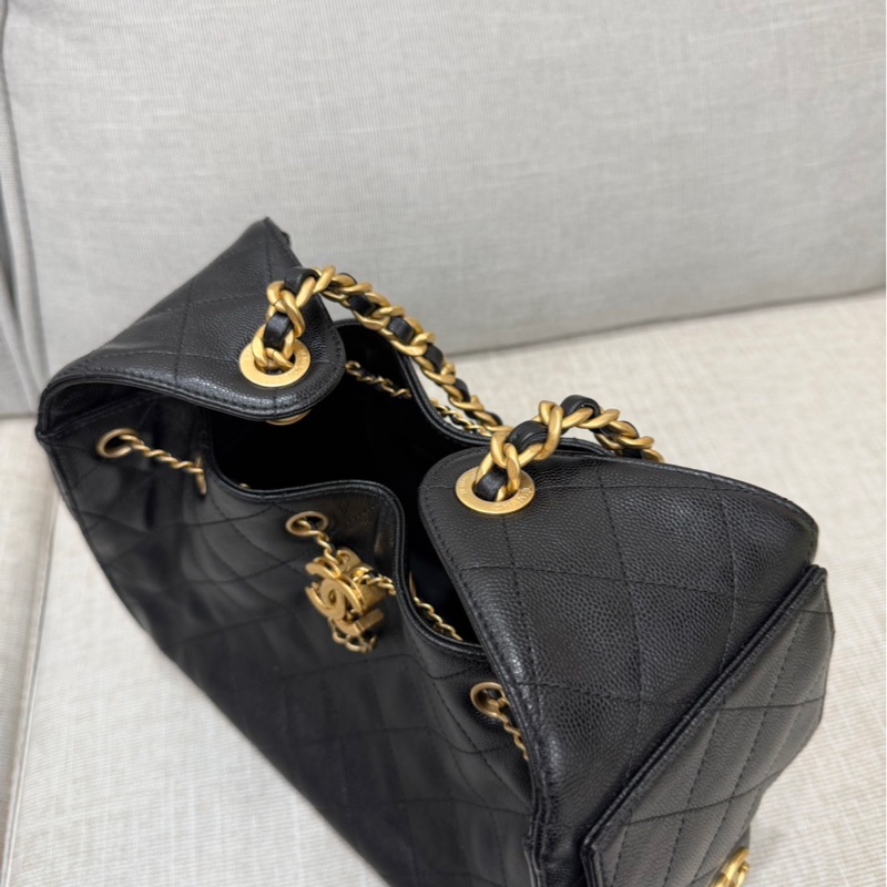 CHANEL香奈兒 25Bag 荔枝牛皮小號黑金-15