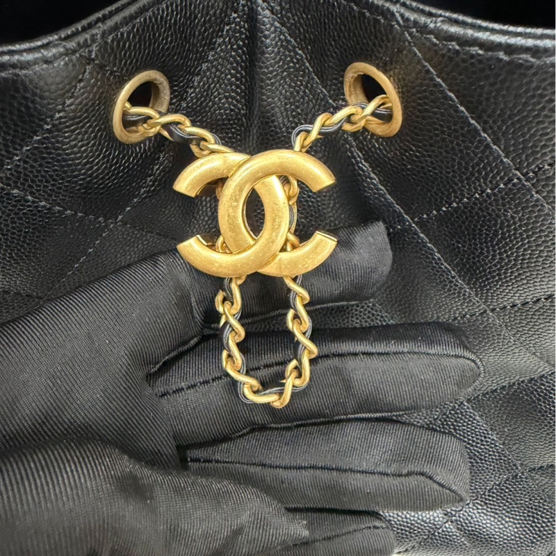CHANEL香奈兒 25Bag 荔枝牛皮小號黑金-24