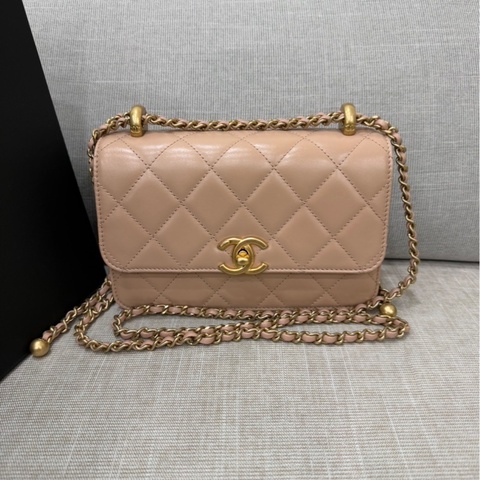 香奈兒 CHANEL 高級手工坊系列雙金珠19 奶茶色 金釦