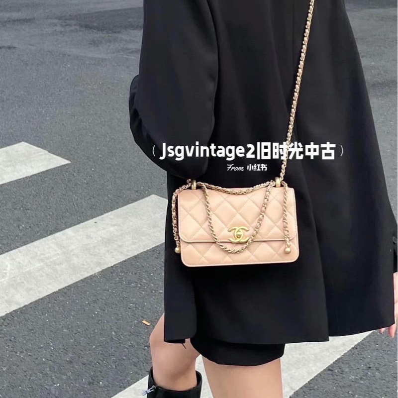 香奈兒 CHANEL 高級手工坊系列雙金珠19 奶茶色 金釦-3