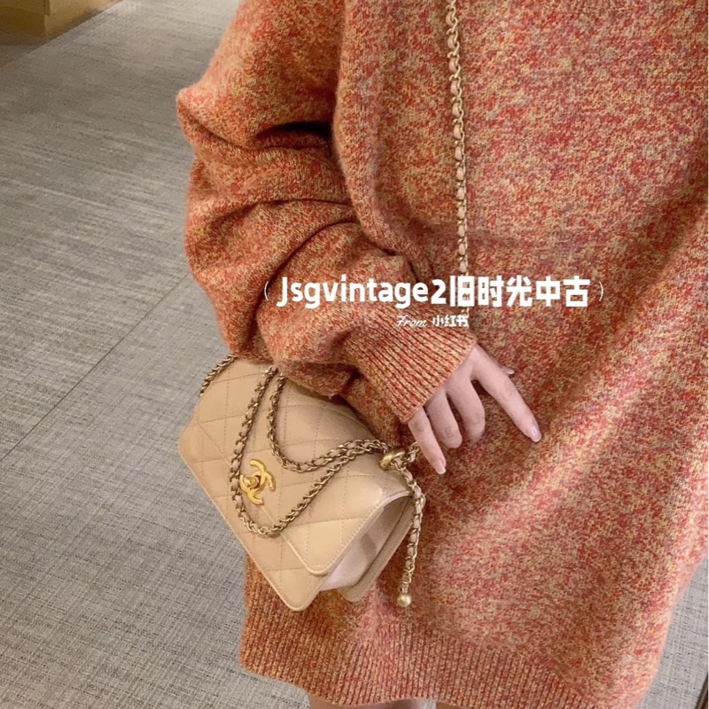 香奈兒 CHANEL 高級手工坊系列雙金珠19 奶茶色 金釦-5
