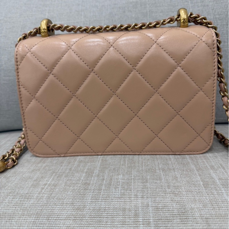 香奈兒 CHANEL 高級手工坊系列雙金珠19 奶茶色 金釦-7