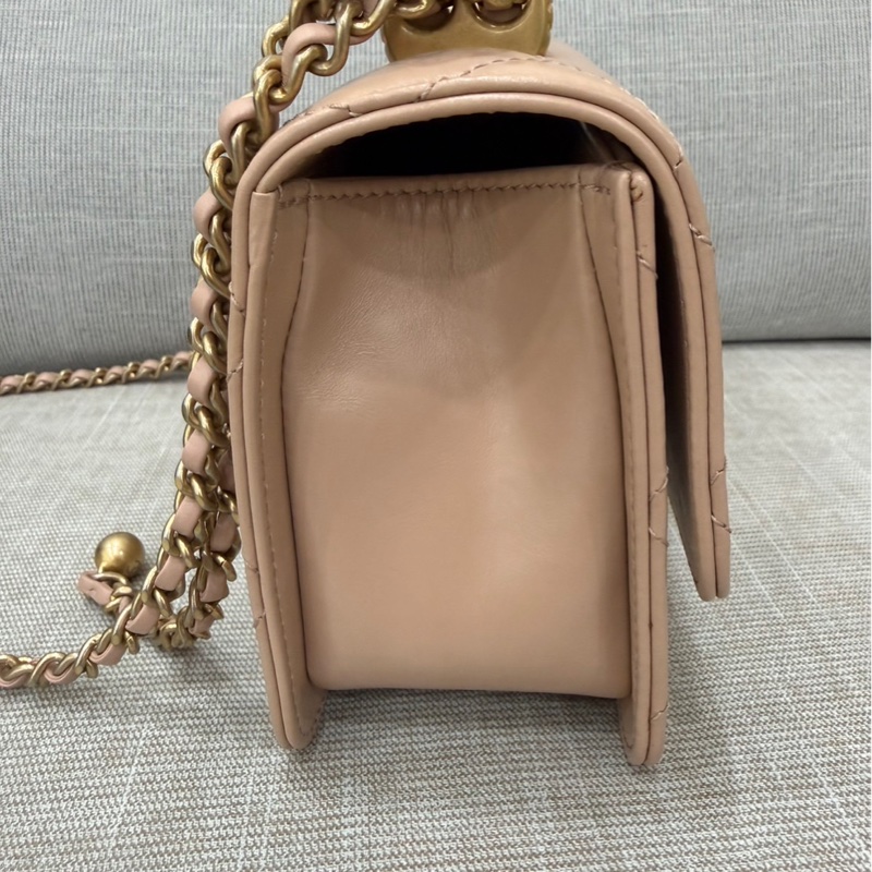 香奈兒 CHANEL 高級手工坊系列雙金珠19 奶茶色 金釦-8