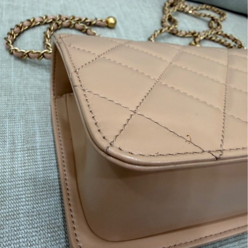 香奈兒 CHANEL 高級手工坊系列雙金珠19 奶茶色 金釦-13