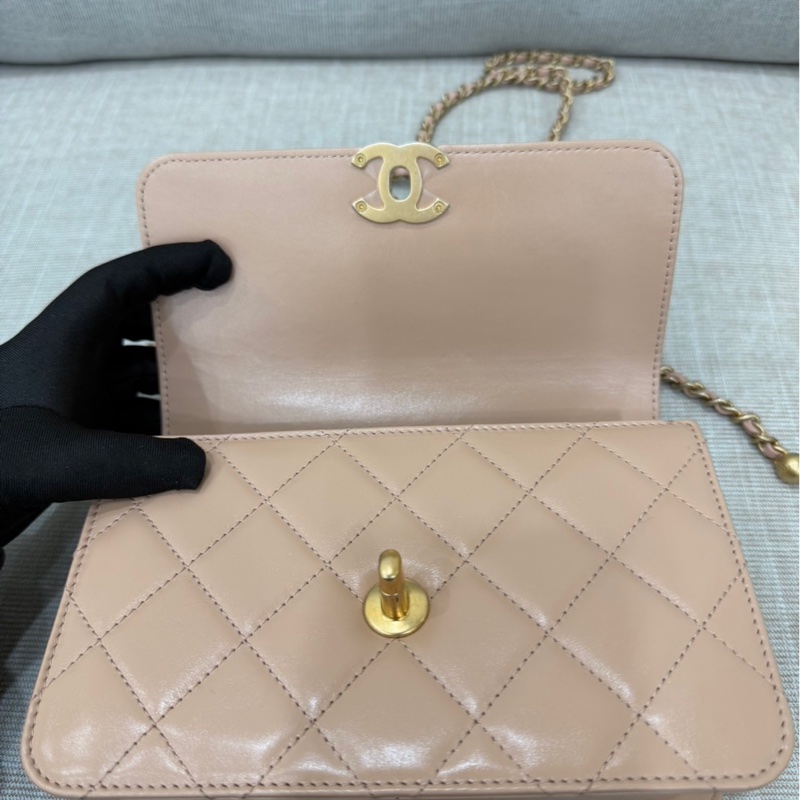 香奈兒 CHANEL 高級手工坊系列雙金珠19 奶茶色 金釦-18