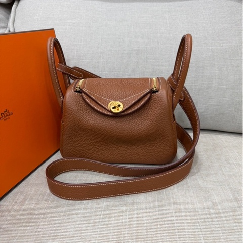 Hermes 愛馬仕 Mini Lindy 金棕金 Z刻