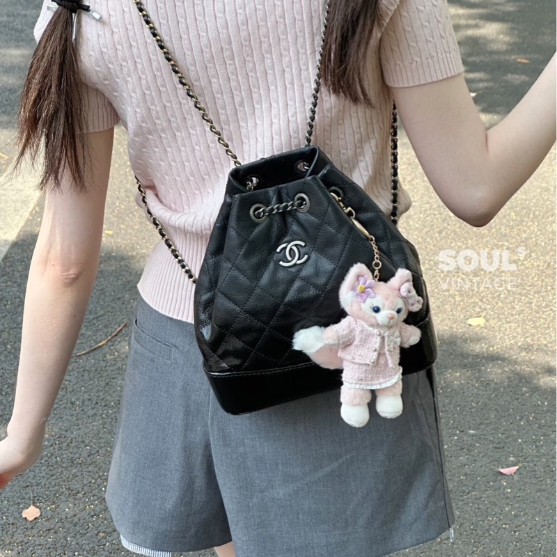 香奈兒Chanel流浪雙肩包 後背包黑金-1