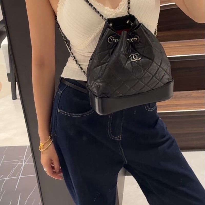 香奈兒Chanel流浪雙肩包 後背包黑金-2