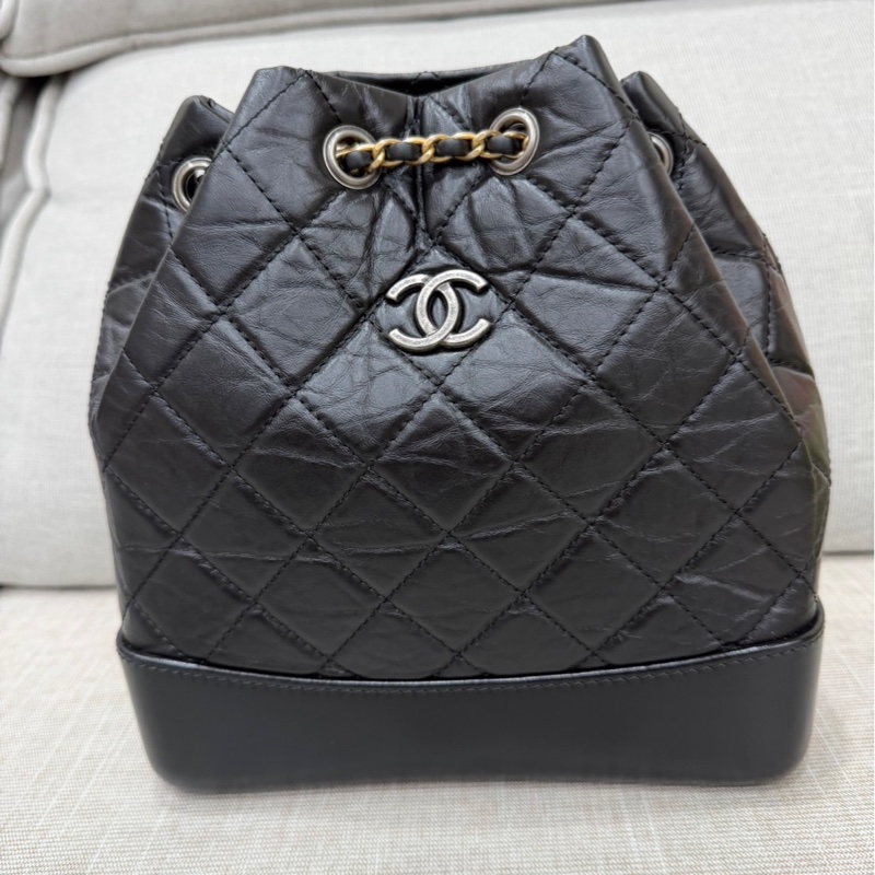 香奈兒Chanel流浪雙肩包 後背包黑金-5