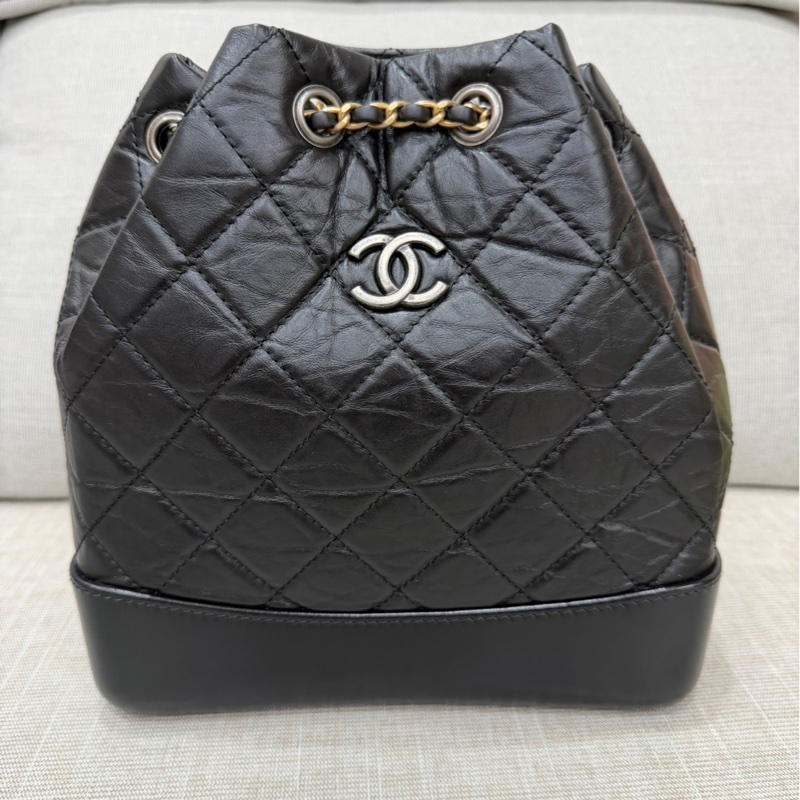 香奈兒Chanel流浪雙肩包 後背包黑金-6