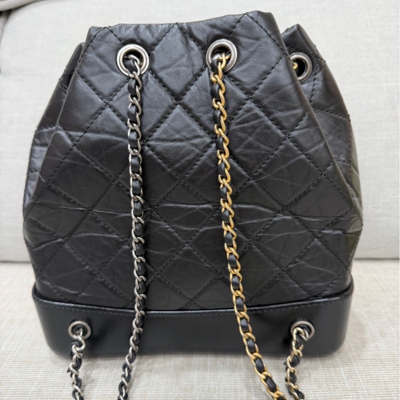 香奈兒Chanel流浪雙肩包 後背包黑金-7