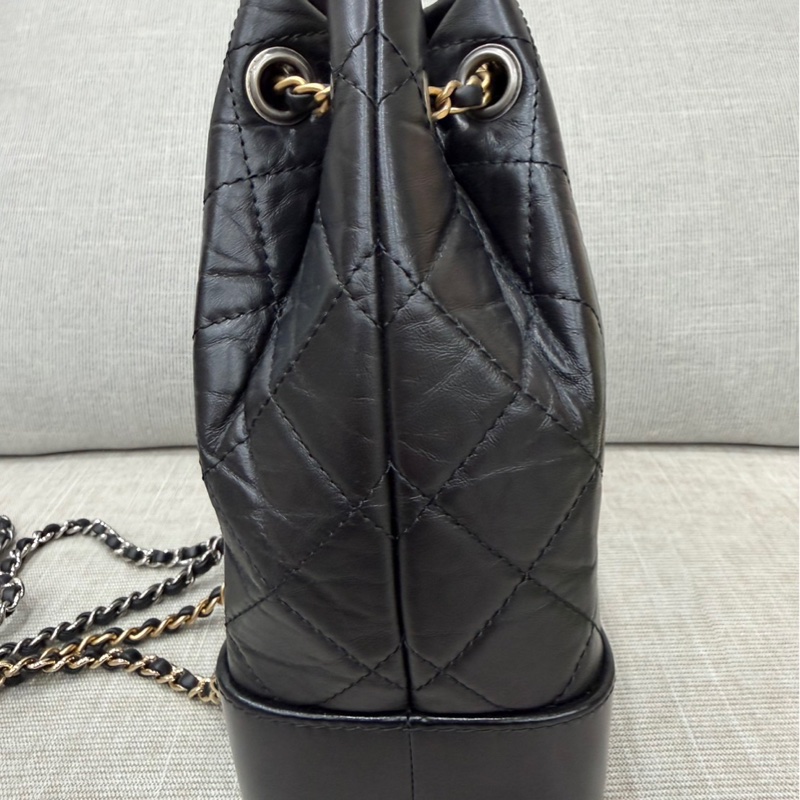 香奈兒Chanel流浪雙肩包 後背包黑金-8