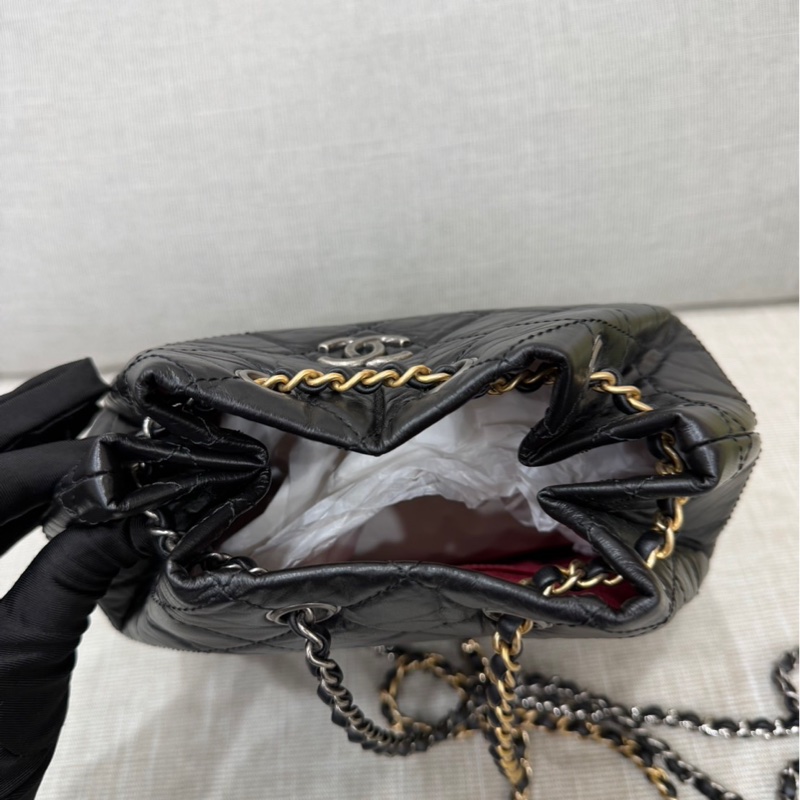 香奈兒Chanel流浪雙肩包 後背包黑金-17