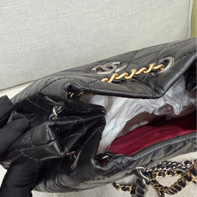 香奈兒Chanel流浪雙肩包 後背包黑金-19