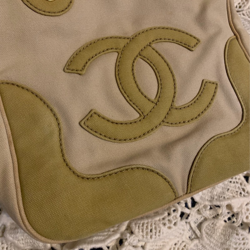 Chanel 棉花糖雙色CC標誌帆布手提包 托特包l vintage bag-1