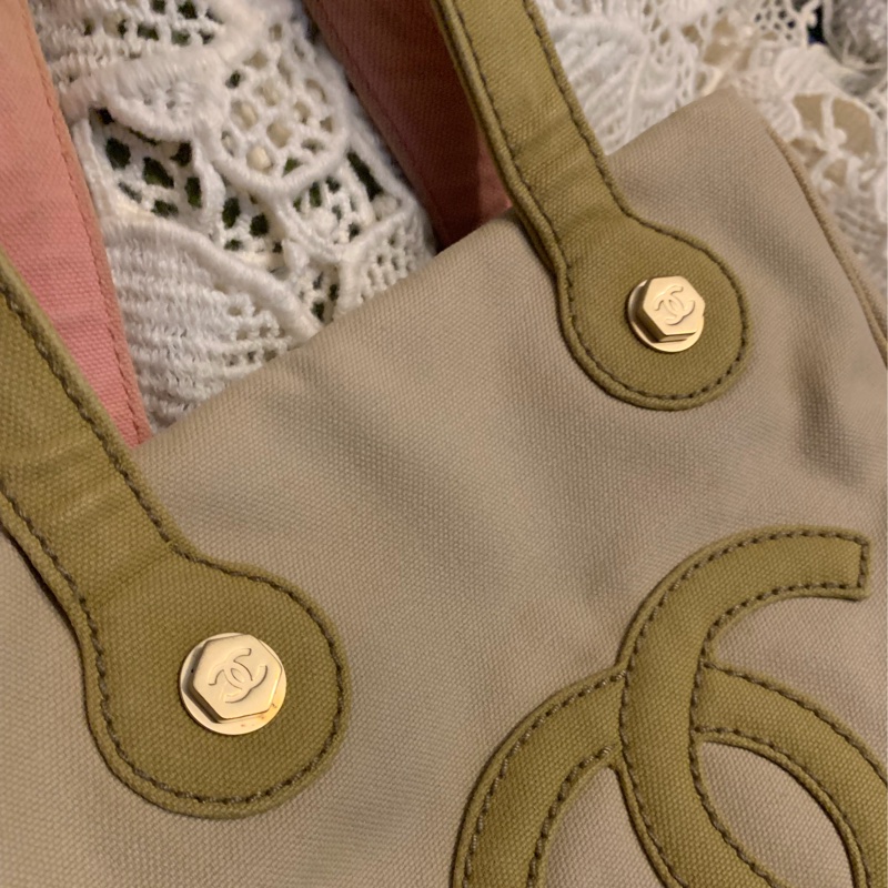Chanel 棉花糖雙色CC標誌帆布手提包 托特包l vintage bag-2