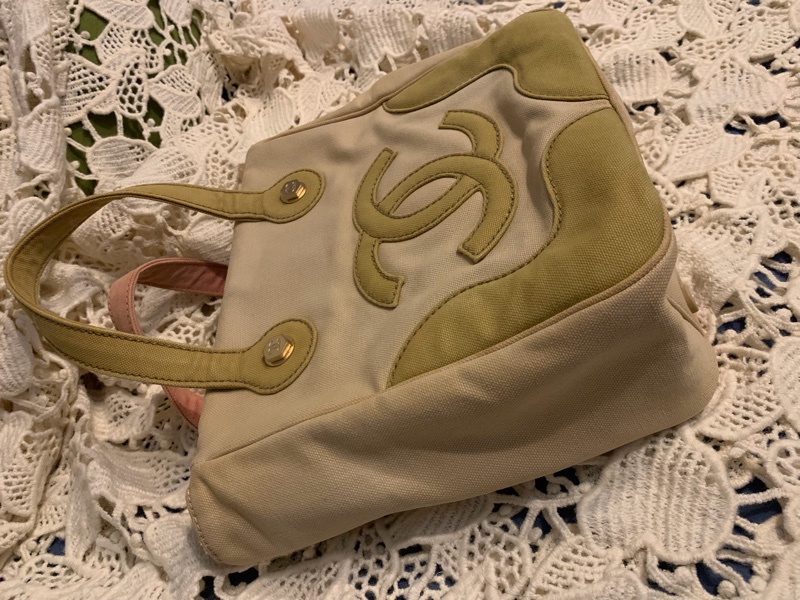 Chanel 棉花糖雙色CC標誌帆布手提包 托特包l vintage bag-4