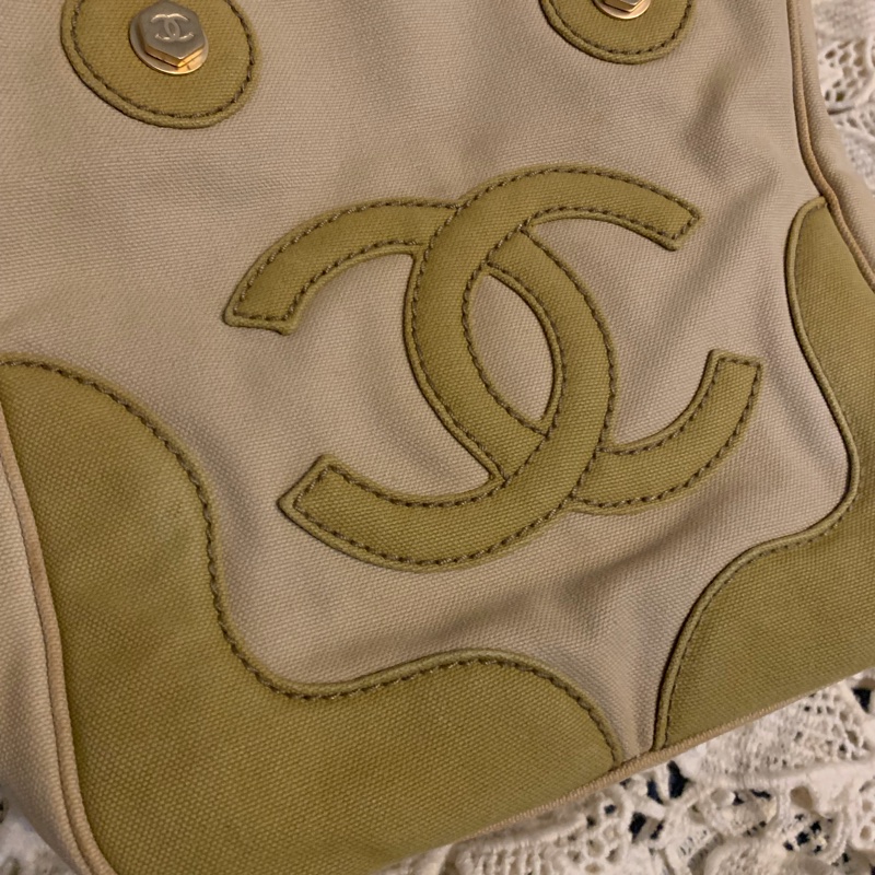 Chanel 棉花糖雙色CC標誌帆布手提包 托特包l vintage bag-5