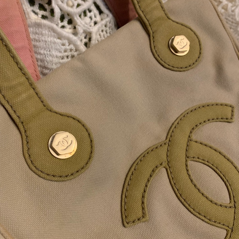 Chanel 棉花糖雙色CC標誌帆布手提包 托特包l vintage bag-6