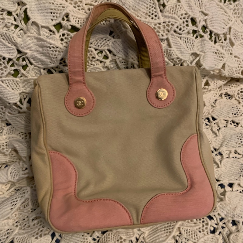 Chanel 棉花糖雙色CC標誌帆布手提包 托特包l vintage bag-7
