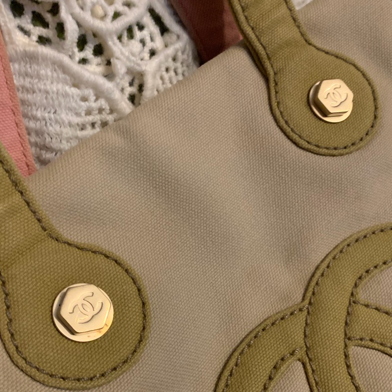 Chanel 棉花糖雙色CC標誌帆布手提包 托特包l vintage bag-28