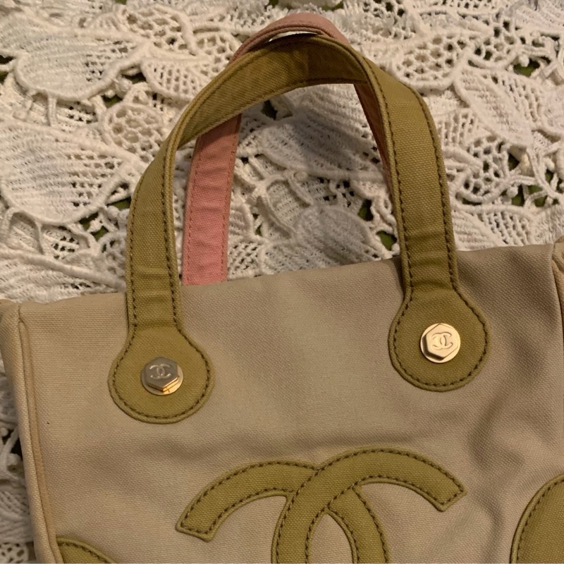 Chanel 棉花糖雙色CC標誌帆布手提包 托特包l vintage bag-33