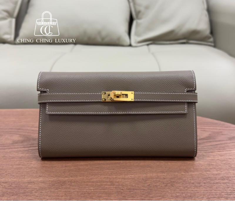 🌈Hermes🧡Kelly Wallet🧡大象灰金扣🌟99新🌈全套有單🌈Epsom皮🌟長銀包🌟愛馬仕🌟-0