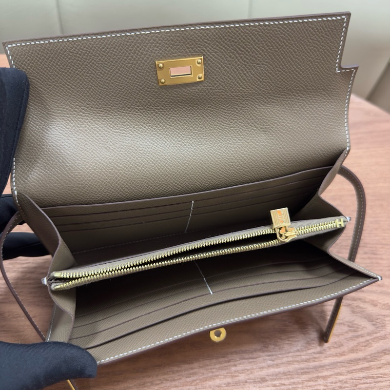 🌈Hermes🧡Kelly Wallet🧡大象灰金扣🌟99新🌈全套有單🌈Epsom皮🌟長銀包🌟愛馬仕🌟-1