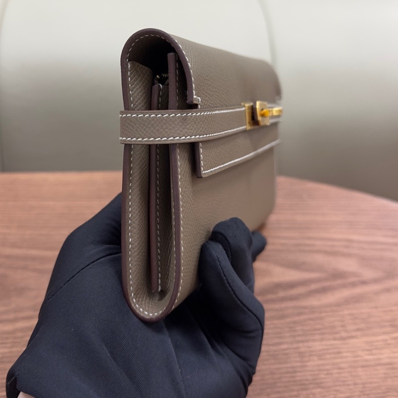 🌈Hermes🧡Kelly Wallet🧡大象灰金扣🌟99新🌈全套有單🌈Epsom皮🌟長銀包🌟愛馬仕🌟-3