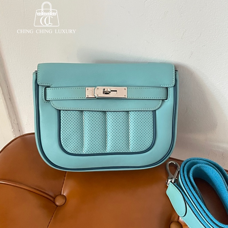 🌈Hermes🩵Mini Berline🩵3P馬卡龍拼色 🌈99新🌟Swift皮🌟愛馬仕🌟-0