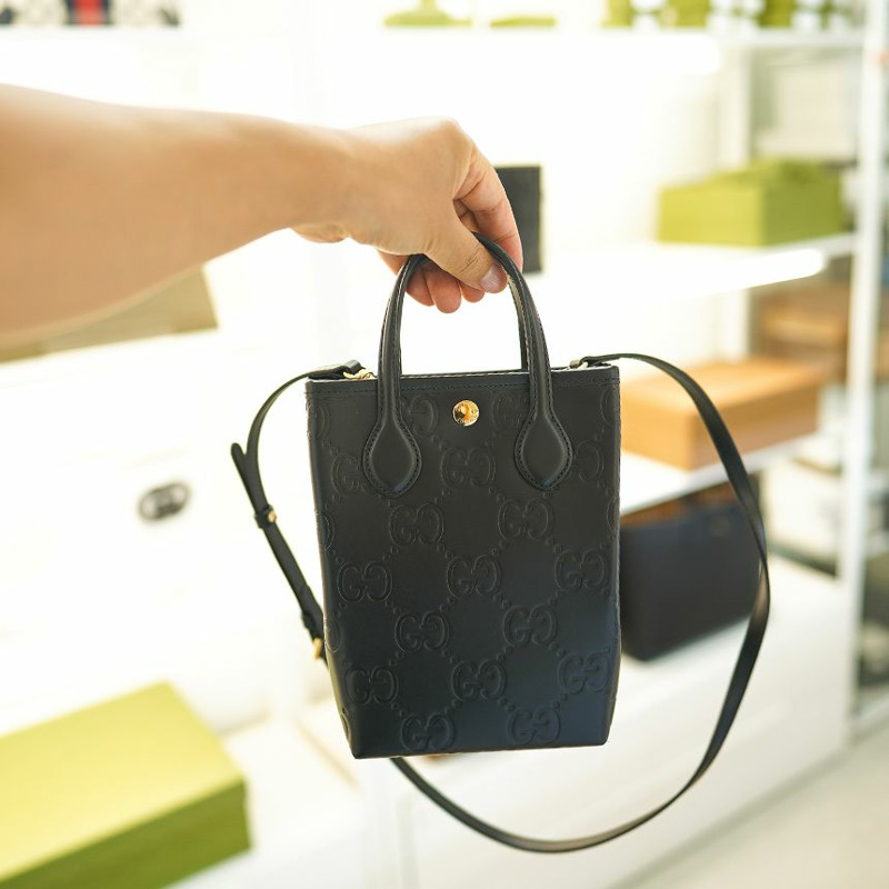 GUCCI 迷你手提包 790133 AADLO 1000 黑色皮革兩用肩背包-4