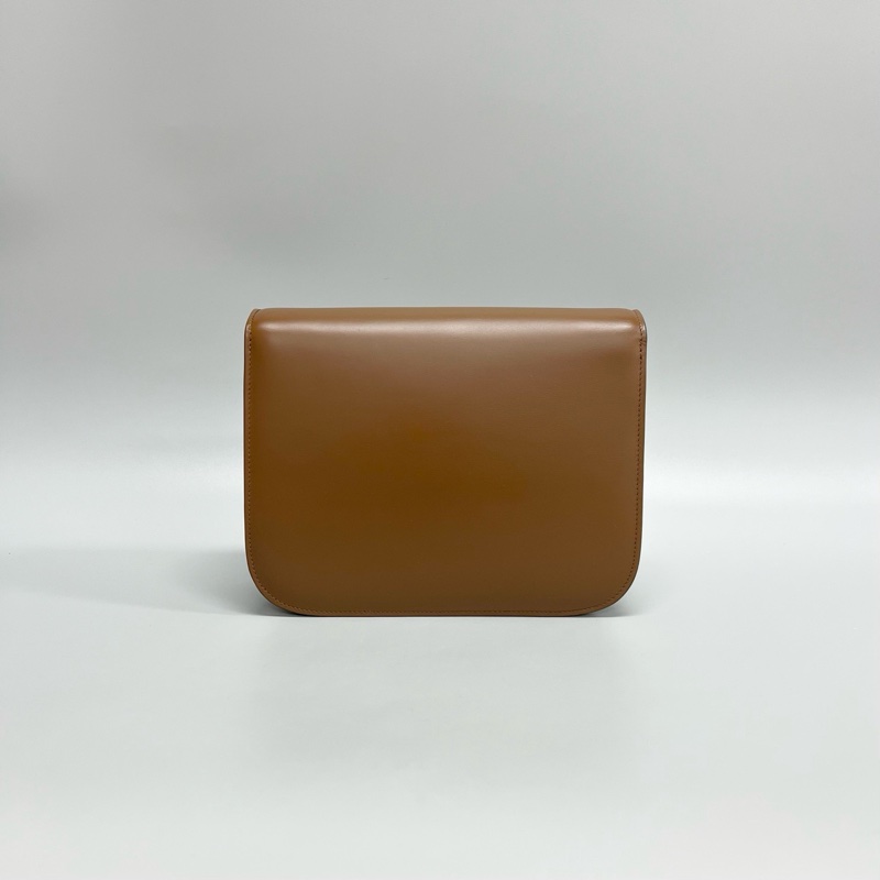 97新 Celine/賽琳 焦糖色光面牛皮box 中號單肩斜挎包 尺寸：24*18*7cm 包身護-1