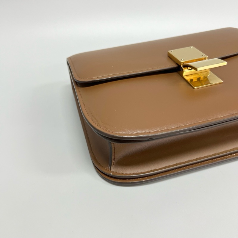 97新 Celine/賽琳 焦糖色光面牛皮box 中號單肩斜挎包 尺寸：24*18*7cm 包身護-4