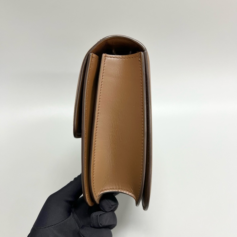 97新 Celine/賽琳 焦糖色光面牛皮box 中號單肩斜挎包 尺寸：24*18*7cm 包身護-5