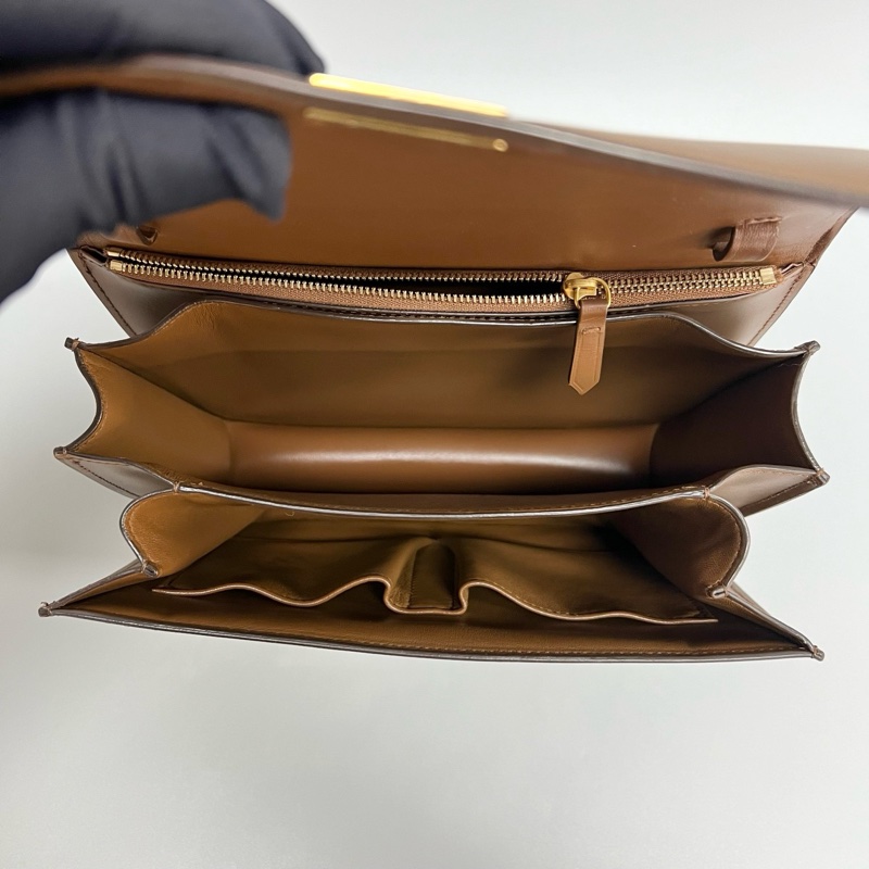 97新 Celine/賽琳 焦糖色光面牛皮box 中號單肩斜挎包 尺寸：24*18*7cm 包身護-8