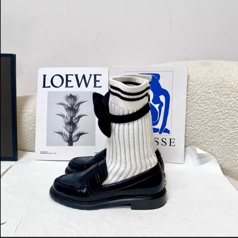 Chanel/香奈兒 黑色蝴蝶結連襪樂福鞋jennie同款 36碼-1