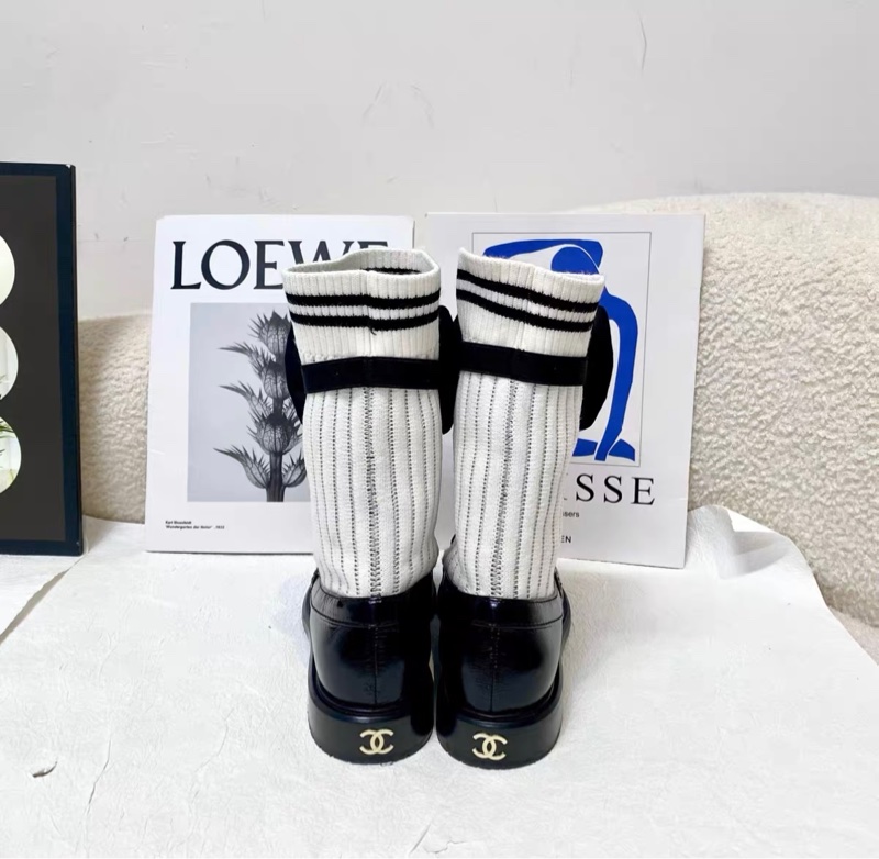 Chanel/香奈兒 黑色蝴蝶結連襪樂福鞋jennie同款 36碼-2