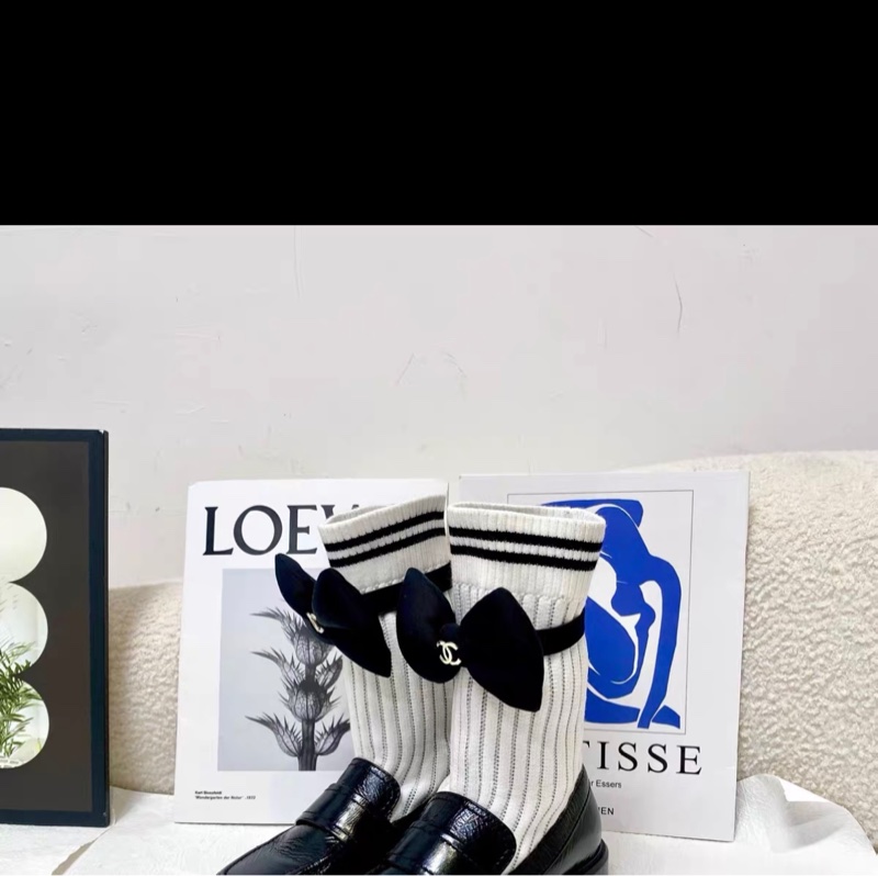 Chanel/香奈兒 黑色蝴蝶結連襪樂福鞋jennie同款 36碼-3