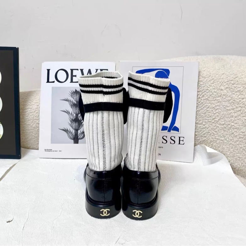 Chanel/香奈兒 黑色蝴蝶結連襪樂福鞋jennie同款 36碼-6